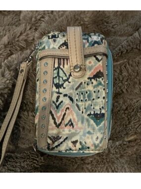 Sakroots Multicolor Patterned Wristlet with Teal Zip